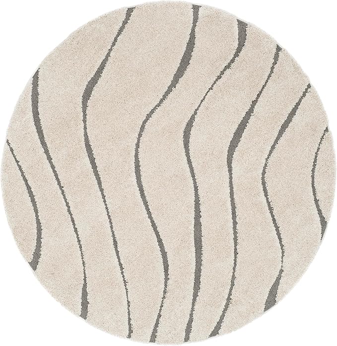 SAFAVIEH Florida Shag Collection Area Rug - 6'7" Round, Cream & Grey, Non-Shedding & Easy Care, 1.2-inch Thick Ideal for High Traffic Areas in Living Room, Bedroom (SG472-1180)