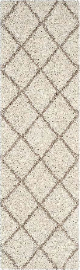 SAFAVIEH Hudson Shag Collection Runner Rug - 2'3" x 6', Ivory & Beige, Modern Trellis Design, Non-Shedding & Easy Care, 2-inch Thick Ideal for High Traffic Areas in Living Room, Bedroom (SGH281D)