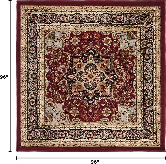 SAFAVIEH Lyndhurst Collection Area Rug - 8' Square, Red & Black, Traditional Oriental Design, Non-Shedding & Easy Care, Ideal for High Traffic Areas in Living Room, Bedroom (LNH330B)