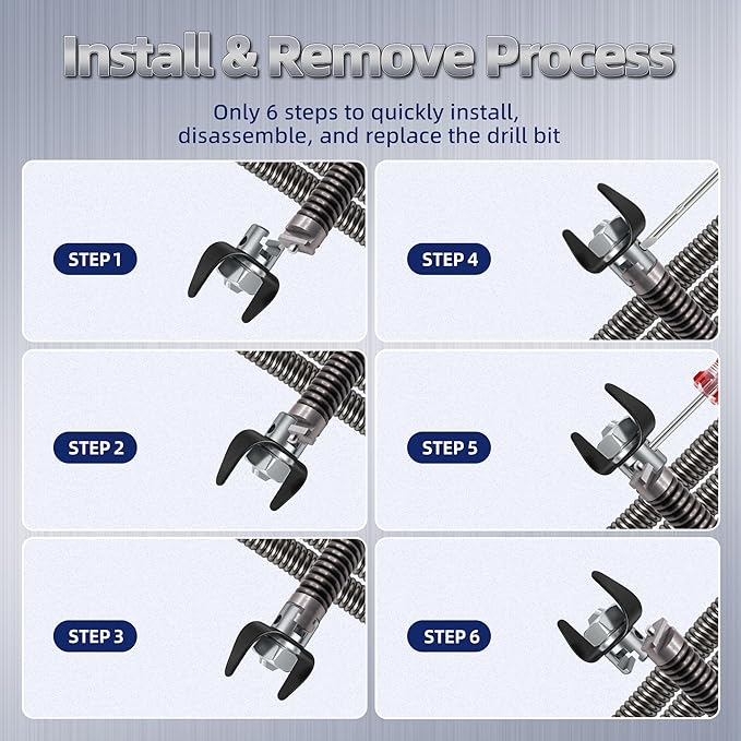10Pcs Drain Snake Drill Attachment for RIDGID K-400/C-4/C-6/C-7/C-8/C-9, 5/8" Auger Cutter Kit, 4 Cutters & 4 Spirals, Heavy Duty Drain Cleaner Tools,Professional Drain Auger Tools for Clog Removal