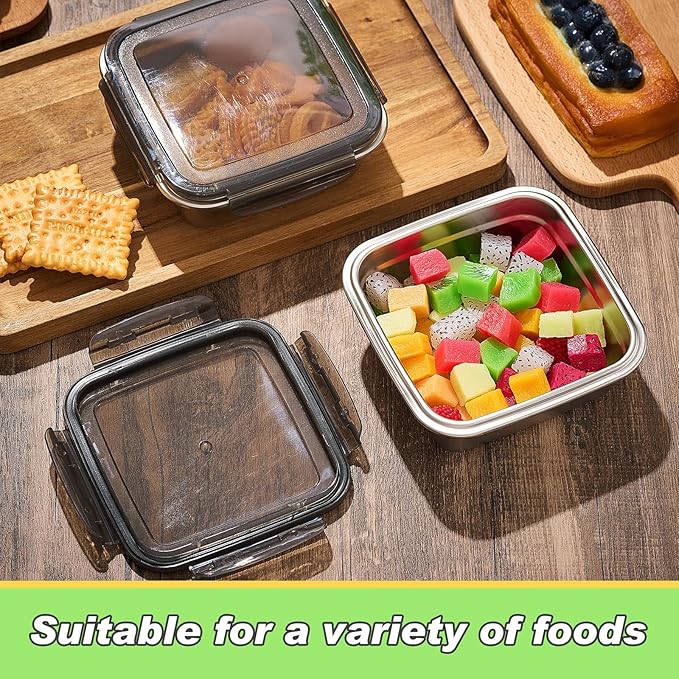 2 Pack Stainless Steel Sandwich Containers with Lids 25.4 oz Metal Food Container for Lunch Boxes with Airtight Silicone Seal for Sandwiches and Snacks(Black)