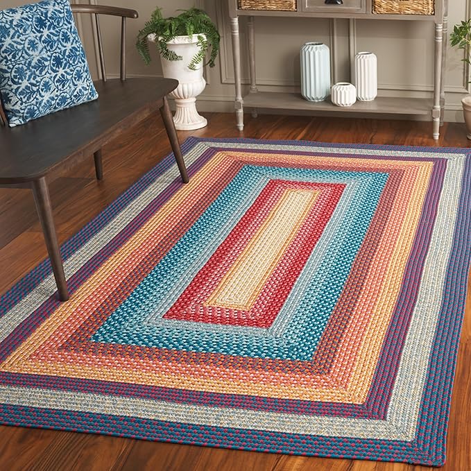 SAFAVIEH Washable Rug Outdoor Braided Collection - 6' x 9', Red & Orange, Handmade & Reversible, Non-Shedding & Easy to Clean, Ideal for Patio, Backyard, Mudroom (BRD308Q)
