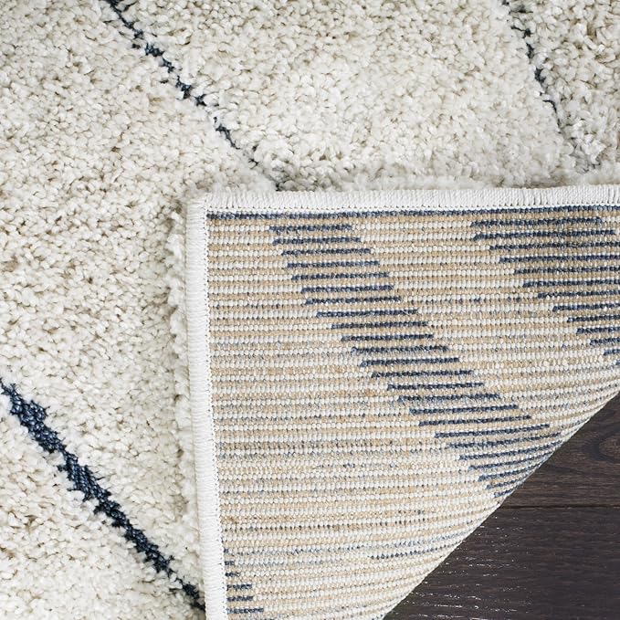 SAFAVIEH Florida Shag Collection Accent Rug - 3'3" x 5'3", Cream & Blue, Non-Shedding & Easy Care, 1.2-inch Thick Ideal for High Traffic Areas in Entryway, Living Room, Bedroom (SG472-1165)