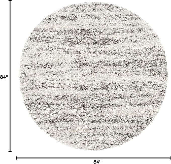 SAFAVIEH Hudson Shag Collection 7' Round Ivory/Grey SGH206A Modern Non-Shedding Living Room Bedroom Dining Room Entryway Plush 2-inch Thick Area Rug