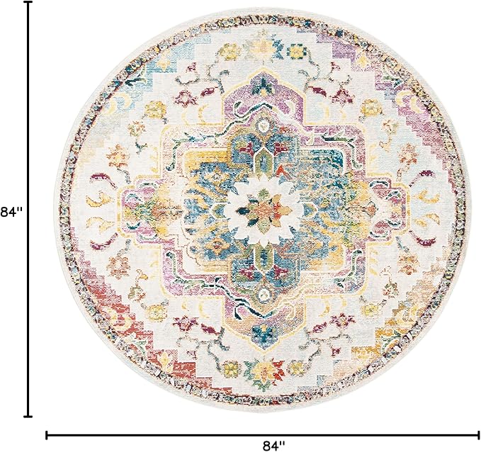 SAFAVIEH Crystal Collection 7' Round Light Blue/Grey CRS501M Boho Chic Oriental Medallion Distressed Non-Shedding Dining Room Entryway Foyer Living Room Bedroom Area Rug