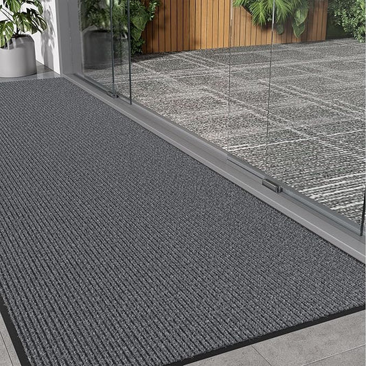 Front Door Mat, 3' x 10' Commercial Door Mat Outside Entrance, Heavy Duty Welcome Mat, Absorbent & Dirt Resistant, Non-Slip Extra Large Door Mats, Door Rugs for Entryway Indoor Outdoor, Grey