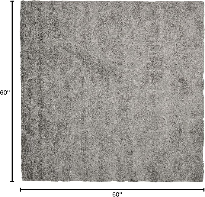 SAFAVIEH Florida Shag Collection Area Rug - 5' Square, Grey, Scroll Design, Non-Shedding & Easy to Clean, High-Low Plush Pile, Ideal for Living Room, Bedroom, Dining Space (SG455-8013)