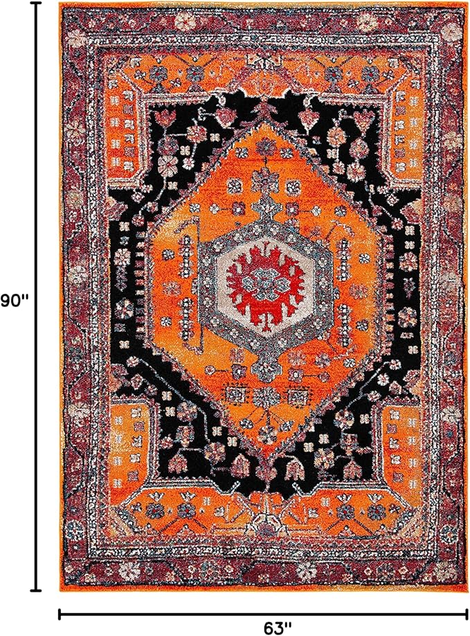 SAFAVIEH Vintage Hamadan Collection Area Rug - 5'3" x 7'6", Orange & Black, Traditional Oriental Design, Non-Shedding & Easy Care, Ideal for High Traffic Areas in Living Room, Bedroom (VTH204P)