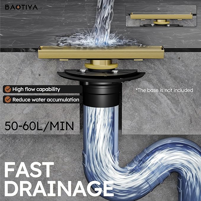 Linear Shower Drain 12 Inch,Modern Rectangle Shower Floor Drain with 2-in-1 Tile Insert Cover, Stainless Steel SUS 304, Linear Drain with Leveling Feet& Hair Strainer