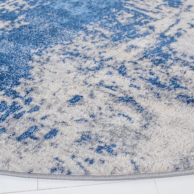 SAFAVIEH Jasper Collection Area Rug - 3' Round, Blue & Ivory, Modern Abstract Design, Non-Shedding & Easy Care, Ideal for High Traffic Areas in Living Room, Bedroom (JSP101M)