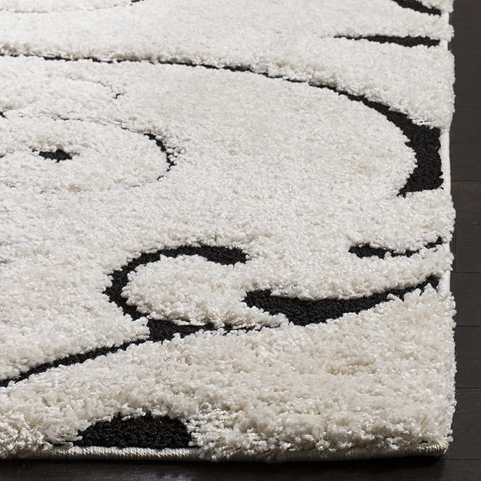 SAFAVIEH Florida Shag Collection Area Rug - 5' Square, Ivory & Black, Scroll Design, Non-Shedding & Easy to Clean, High-Low Plush Pile, Ideal for Living Room, Bedroom, Dining Space (SG455-1290)