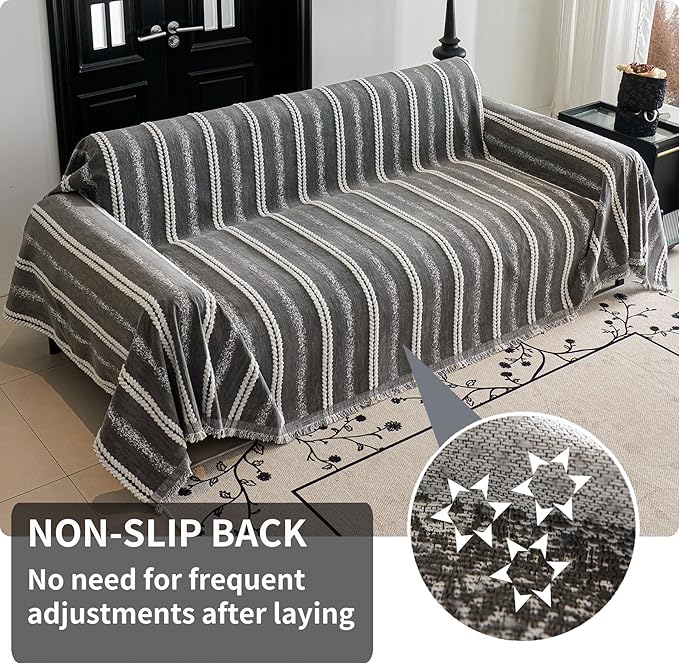 HAOMAIJIA Non Slip Couch Cover Sofa Covers for 3 Cushion Couch Washable sectional Couch Covers for Dogs pet Furniture Protector Couch Cover Blanket for Living Room (TM-Grey, 71"x118")