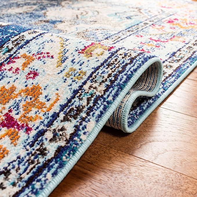 SAFAVIEH Monaco Collection Area Rug - 12' x 18', Navy & Light Blue, Non-Shedding & Easy to Clean, Distressed Medallion Design, Ideal for Living Room, Bedroom, Dining Space (MNC243N)