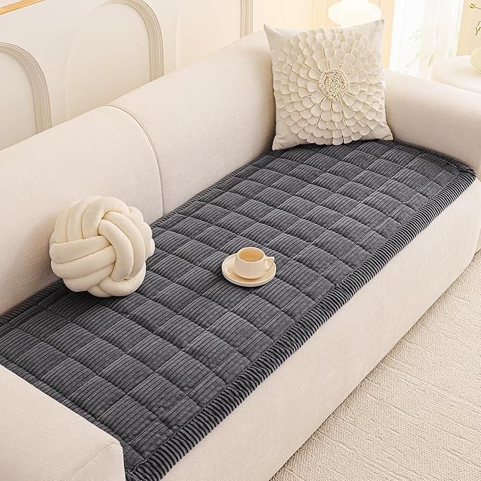 MEETSKY Couch Cover for Dog Washable, Non-Slip Grey Sofa Protector Pet Friendly Sofa Covers for 2 Cushion Couch Dog Mats for Couches Soft Furniture Covers for Loveseat, 27.6" x 59", Dark Grey