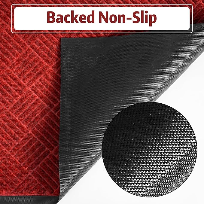 tonchean Front Door Mat, 60" x 36" Heavy Duty Indoor Outdoor Doormat, Non-Slip Door Mat Indoor Entrance, Rubber Backing Low Profile Mat, Commercial Entrance Doormat for Patio Porch, Red