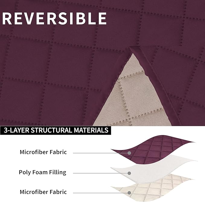 Easy-Going Recliner Sofa Cover, Reversible Couch Cover for 3 Seat Recliner, Split Sofa Cover for Each Seat, Furniture Protector with Elastic Straps for Kids, Dogs, Pets(3 Seater, Wine/Beige)