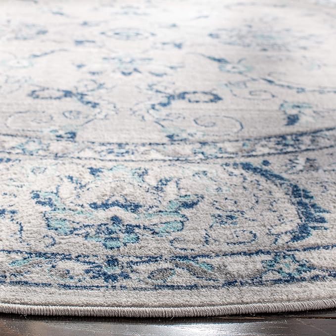 SAFAVIEH Brentwood Collection Area Rug - 6' x 9', Light Grey & Blue, Oriental Floral Scroll Design, Non-Shedding & Easy Care, Ideal for High Traffic Areas in Living Room, Bedroom (BNT854G)