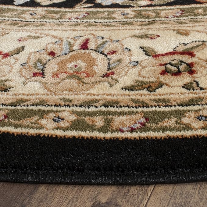 SAFAVIEH Lyndhurst Collection Area Rug - 5'3" Round, Black & Ivory, Traditional Oriental Design, Non-Shedding & Easy Care, Ideal for High Traffic Areas in Living Room, Bedroom (LNH316B)