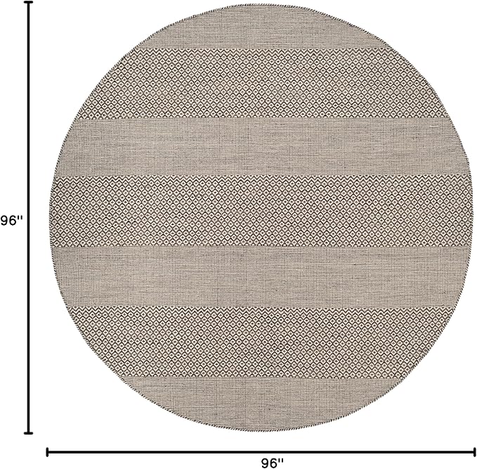 SAFAVIEH Montauk Collection Area Rug - 8' Round, Ivory & Anthracite, Handmade Flat Weave Boho Farmhouse Cotton Tassel Fringe, Ideal for High Traffic Areas in Living Room, Bedroom (MTK330N)