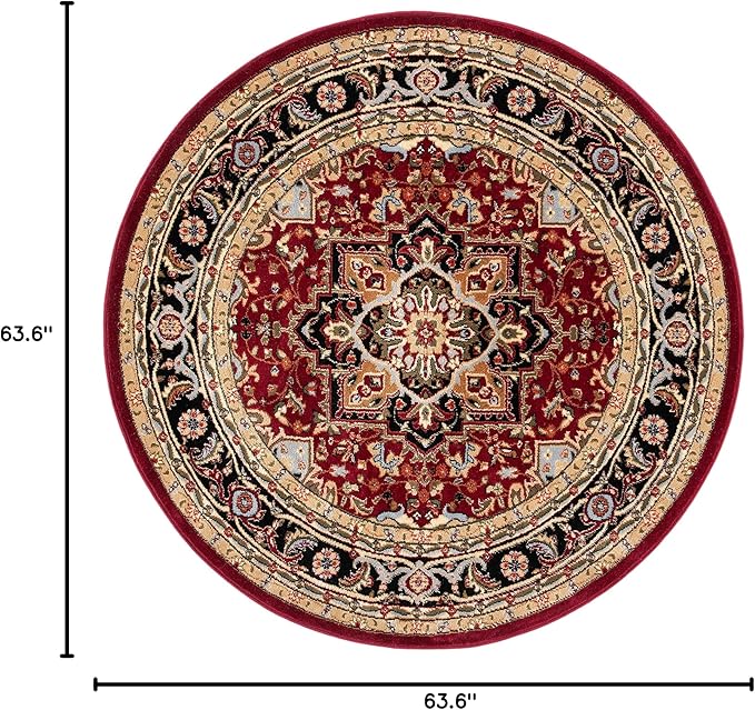 SAFAVIEH Lyndhurst Collection Area Rug - 5'3" Round, Red & Black, Traditional Oriental Design, Non-Shedding & Easy Care, Ideal for High Traffic Areas in Living Room, Bedroom (LNH330B)