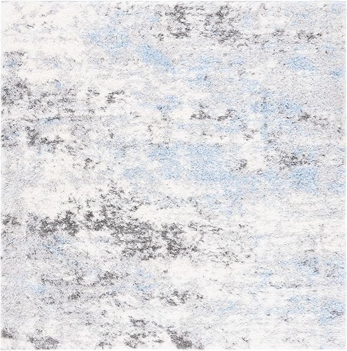 SAFAVIEH Lindsay Shag Collection Area Rug - 6'7" Square, Grey & Blue Ivory, Modern Design, 1.8-inch Thick, Ideal for High Traffic Area in Living Room, Bedroom, Dining (LNS556F-7SQ)
