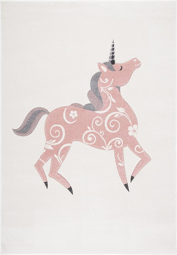 SAFAVIEH Carousel Kids Collection Accent Rug - 2' x 3', Ivory & Pink, Non-Shedding & Easy Care, Ideal for High Traffic Areas for Boys & Girls in Playroom, Nursery, Bedroom (CRK163A)