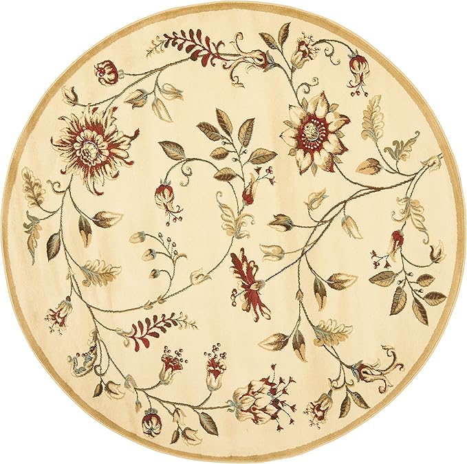 SAFAVIEH Lyndhurst Collection Area Rug - 5'3" Round, Ivory & Multi, Traditional Floral Design, Non-Shedding & Easy Care, Ideal for High Traffic Areas in Living Room, Bedroom (LNH552-1291)