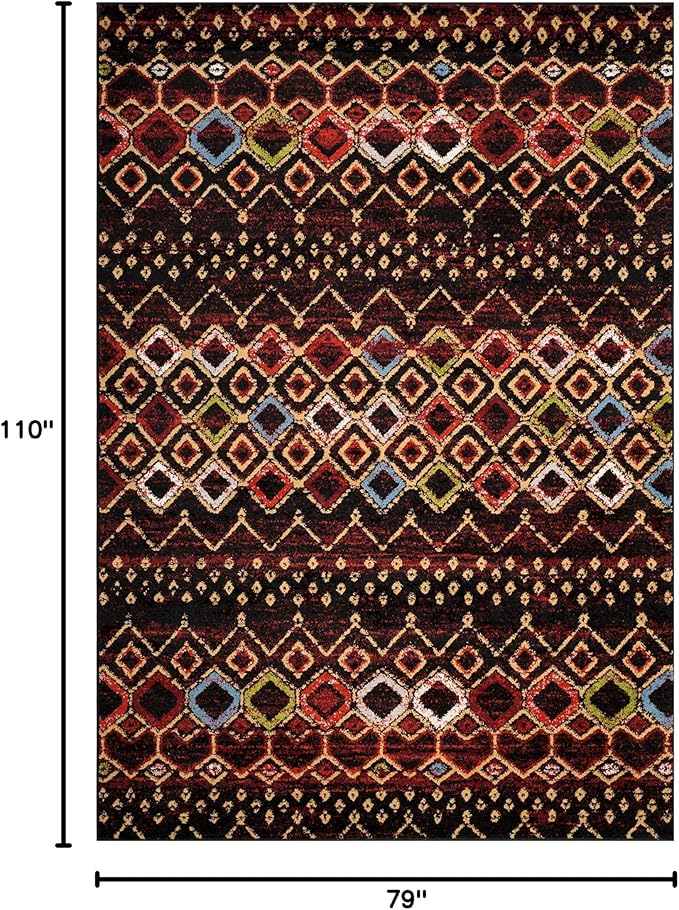 SAFAVIEH Amsterdam Collection Area Rug - 6'7" x 9'2", Black & Multi, Moroccan Boho Design, Non-Shedding & Easy Care, Ideal for High Traffic Areas in Living Room, Bedroom (AMS108P)