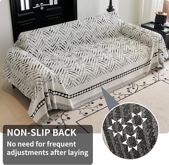 HAOMAIJIA Non Slip Couch Cover Sofa Covers for 3 Cushion Couch Washable sectional Couch Covers for Dogs pet Furniture Protector Couch Cover Blanket for Living Room (MR-Black, 71"x134")