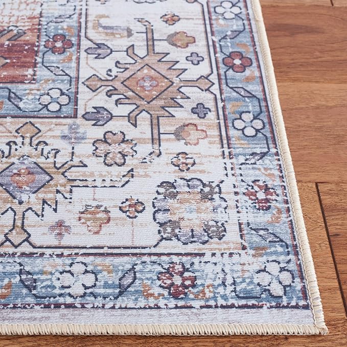 SAFAVIEH Washable Rug Tucson Collection - 8' x 10', Ivory & Rust, Slip Resistant & Easy to Clean, Ideal for Living Room, Bedroom, Dining Space (TSN109A)