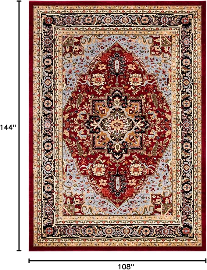 SAFAVIEH Lyndhurst Collection Area Rug - 9' x 12', Red & Black, Traditional Oriental Design, Non-Shedding & Easy Care, Ideal for High Traffic Areas in Living Room, Bedroom (LNH330B)
