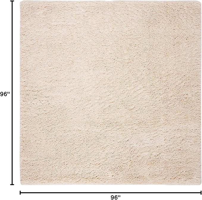 SAFAVIEH Fontana Shag Collection Area Rug - 8' Square, Creme, Solid Design, Non-Shedding & Easy Care, 2-inch Thick Ideal for High Traffic Areas in Living Room, Bedroom (FNT800B)