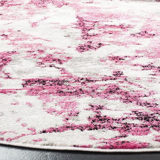 SAFAVIEH Skyler Collection 4' Round Pink/Ivory SKY186N Modern Abstract Non-Shedding Living Room Dining Bedroom Foyer Area Rug