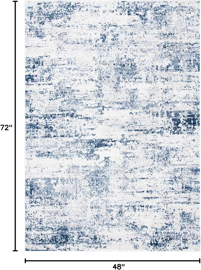 SAFAVIEH Amelia Collection Accent Rug - 4' x 6', Ivory & Navy, Modern Abstract Design, Non-Shedding & Easy Care, Ideal for High Traffic Areas in Entryway, Living Room, Bedroom (ALA700B)