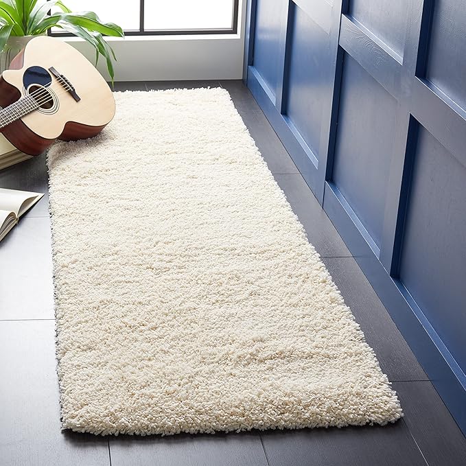 SAFAVIEH Santa Monica Shag Collection 2'3" x 11' Ivory SGN725 Solid Non-Shedding Living Room Bedroom Dining Room Entryway Plush 2-inch Thick Runner Rug