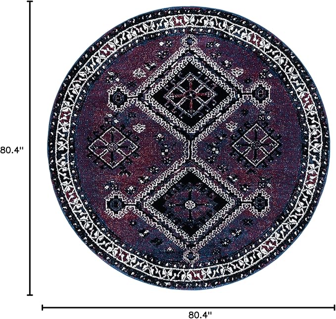 SAFAVIEH Vintage Hamadan Collection Area Rug - 6'7" Round, Purple & Black, Oriental Distressed Design, Non-Shedding & Easy Care, Ideal for High Traffic Areas in Living Room, Bedroom (VTH293V)