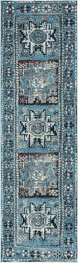 SAFAVIEH Vintage Hamadan Collection Runner Rug - 2'3" x 10', Light Blue & Black, Traditional Oriental Design, Non-Shedding & Easy Care, Ideal for High Traffic Areas in Living Room, Bedroom (VTH213M)