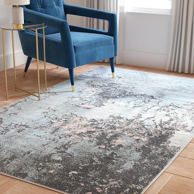 SAFAVIEH Glacier Collection Area Rug - 5'3" x 7'6", Blue & Pink, Modern Abstract Design, Non-Shedding & Easy Care, Ideal for High Traffic Areas in Living Room, Bedroom (GLA125L)