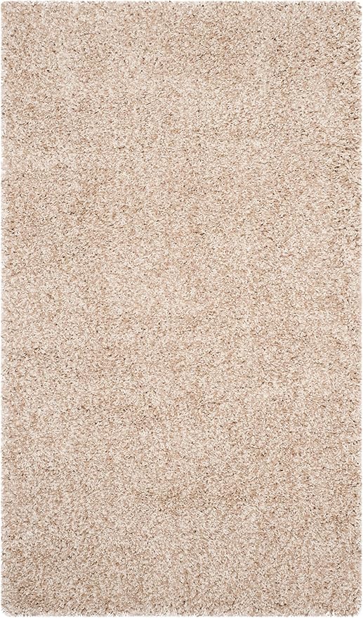 SAFAVIEH Santa Monica Shag Collection 4' x 6' Beige SGN725 Solid Non-Shedding Living Room Bedroom Dining Room Entryway Plush 2-inch Thick Area Rug