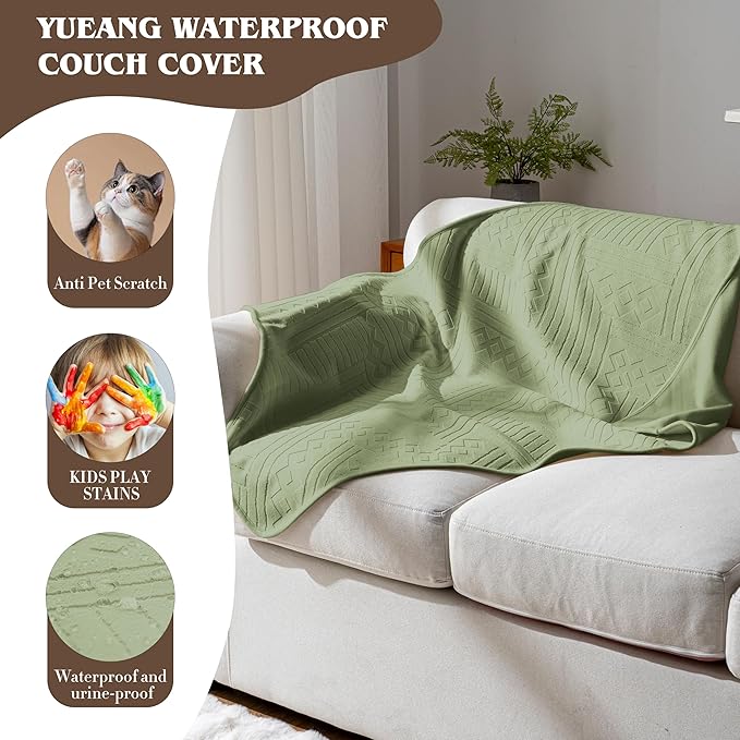 Waterproof Recliner Chair Cover - Washable Double-Sided Velvet and Pattern Reversible Cover for Couch, Bed, Car and Sofa Protection for Dogs, 30x40in/Green