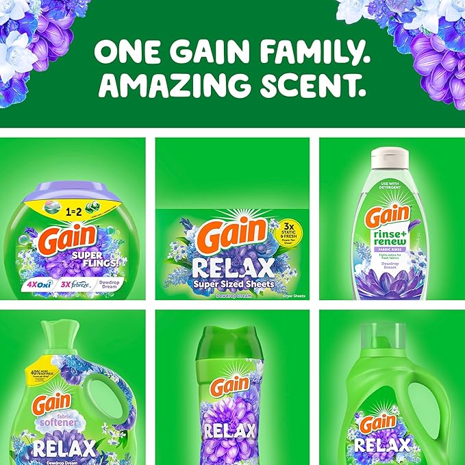 Gain Liquid Laundry Detergent, Relax, HE Compatible, 154 fl oz, 107 Loads