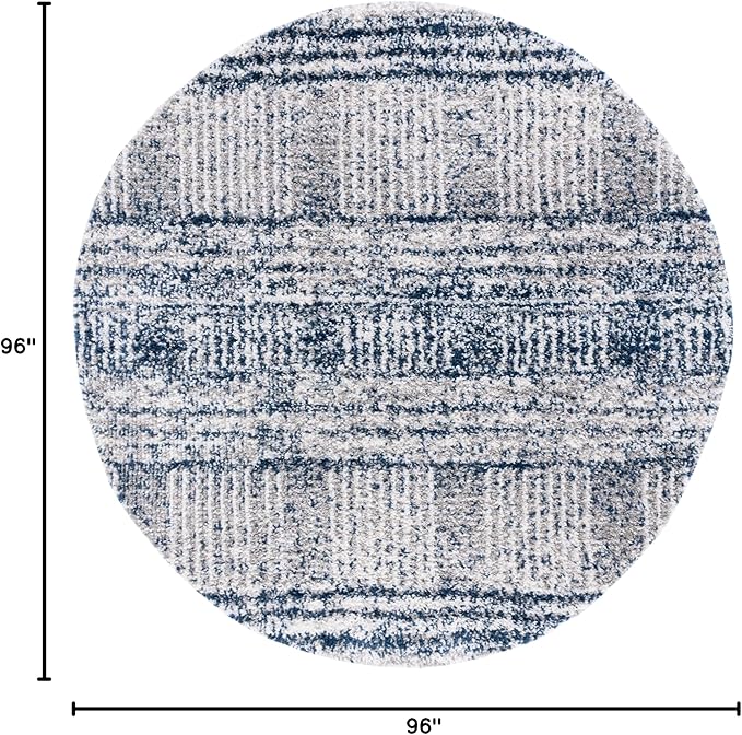 SAFAVIEH Jericho Shag Collection Area Rug - 8' Round, Navy & Ivory, Non-Shedding & Easy Care, 1.2-inch Thick, Ideal for The Living Room, Dining Room, Bedroom (JER100N-8R)