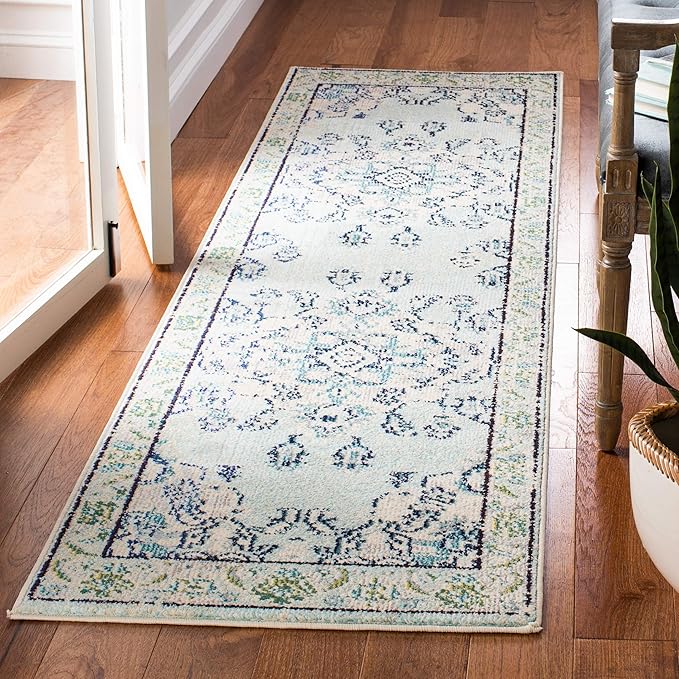 SAFAVIEH Monaco Collection Runner Rug - 2'2" x 6', Light Blue & Ivory, Non-Shedding & Easy Care, Ideal for High Traffic Areas in Living Room, Hallway, Foyer, Bedroom (MNC243K-26)