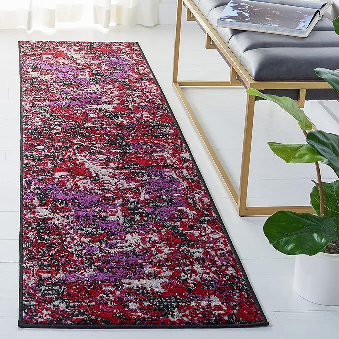 SAFAVIEH Skyler Collection 2' x 8' Black/Purple SKY186V Modern Abstract Non-Shedding Entryway Foyer Living Room Bedroom Kitchen Runner Rug