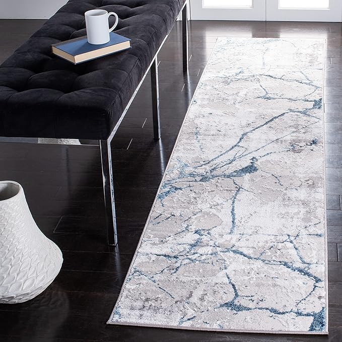 SAFAVIEH Amelia Collection Runner Rug - 2' x 6', Grey & Blue, Modern Abstract Design, Non-Shedding & Easy Care, Ideal for High Traffic Areas in Living Room, Bedroom (ALA293F)