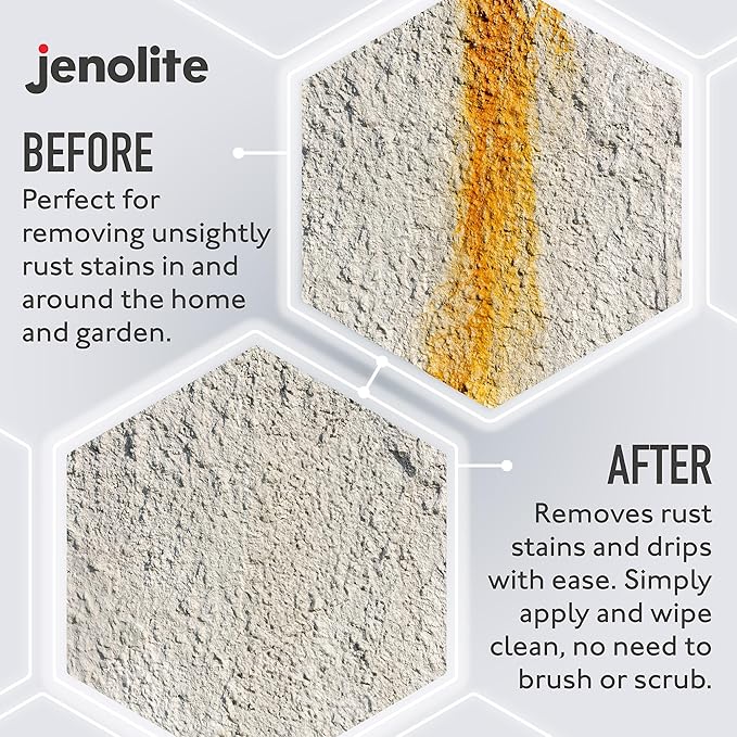 JENOLITE Rust Stain Remover 500 ml (16.9 fl oz) for Patios, Sinks, Toilets, Walls & Sidings. Fast-Acting Spray-On Cleaner & Wipe-Off Solution for Metal, Concrete & Tile. Made in Britain.