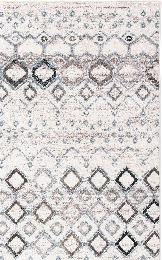 SAFAVIEH Amsterdam Collection Area Rug - 6'7" x 9'2", Ivory & Grey, Moroccan Boho Design, Non-Shedding & Easy Care, Ideal for High Traffic Areas in Living Room, Bedroom (AMS108A)