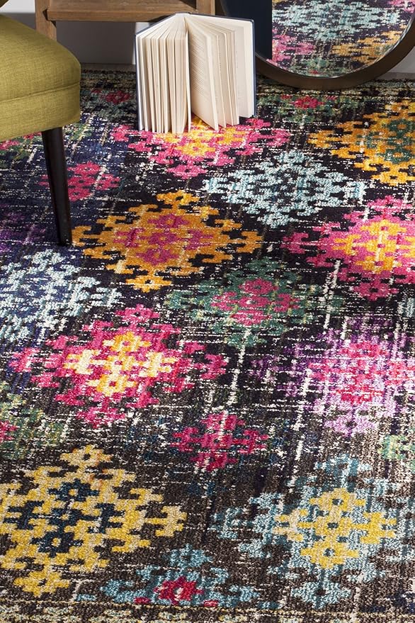 SAFAVIEH Monaco Collection Area Rug - 6'7" x 9'2", Multi, Boho Diamond Trellis Design, Non-Shedding & Easy Care, Ideal for High Traffic Areas in Living Room, Bedroom (MNC244F)