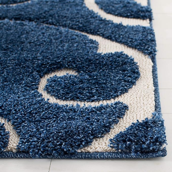 SAFAVIEH Florida Shag Collection Area Rug - 9'6" x 13', Dark Blue & Cream, Scroll Design, Non-Shedding & Easy to Clean, High-Low Plush Pile, Ideal for Living Room, Bedroom, Dining Space (SG455-6511)
