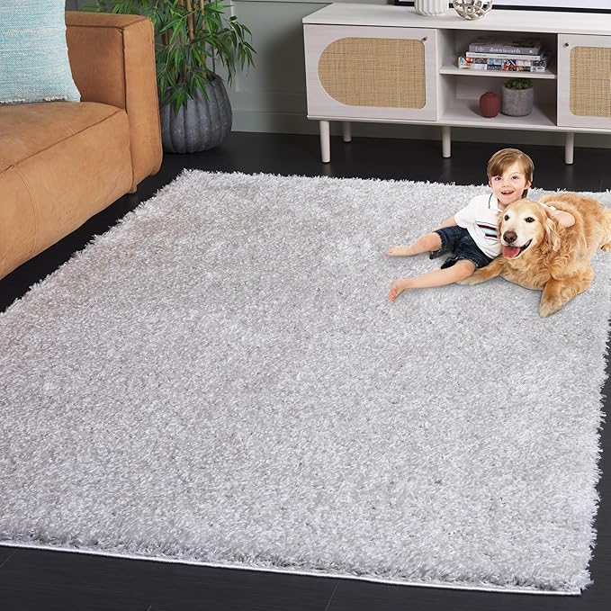 SAFAVIEH Lindsay Shag Collection Area Rug - 9' x 12', Grey, Contemporary Design, Ideal for High Traffic Areas in Living Room, Bedroom & Dining Room (LNS560F-9)